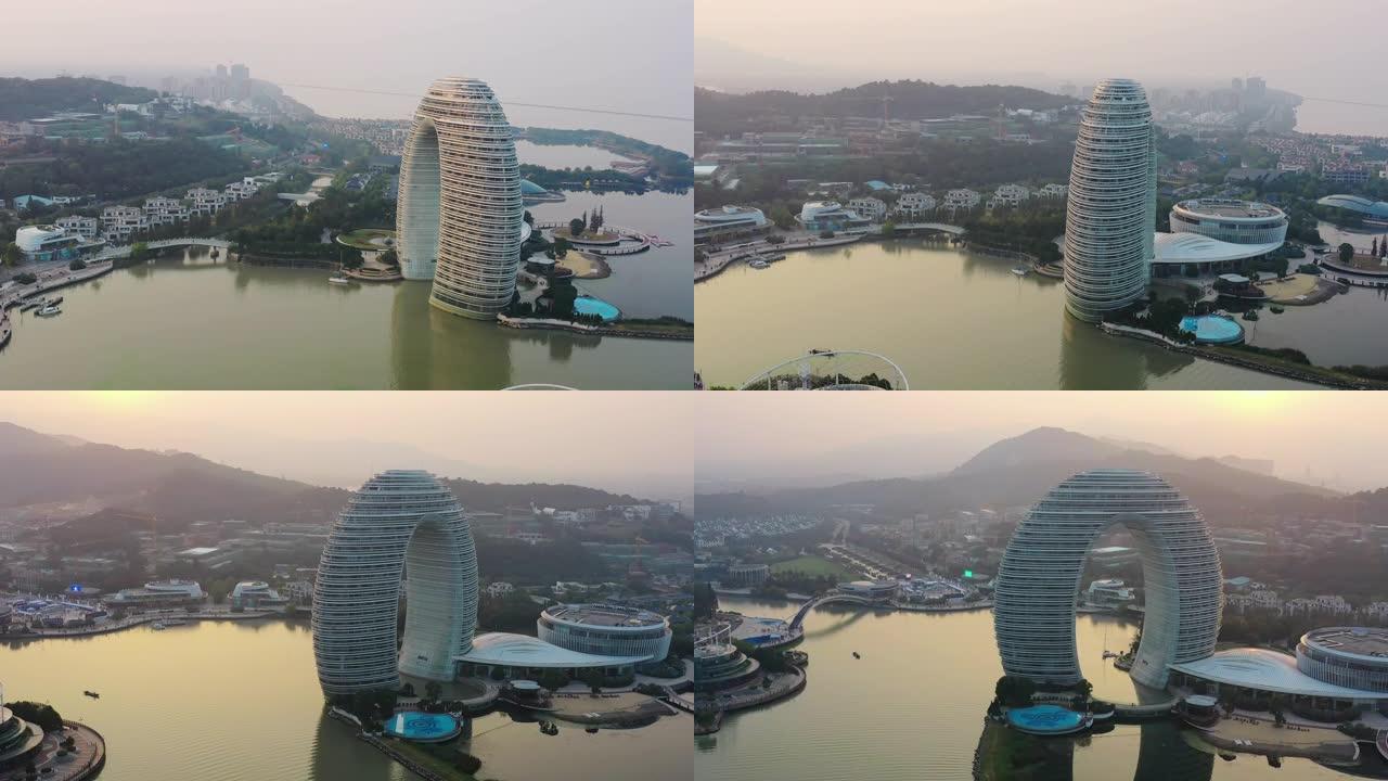 中国湖畔摩天大楼地标建筑宣传片风景风光