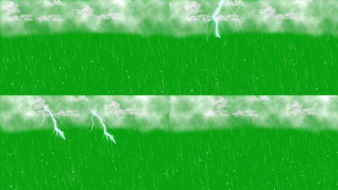 降雨带云和照明螺栓绿色屏幕运动图形