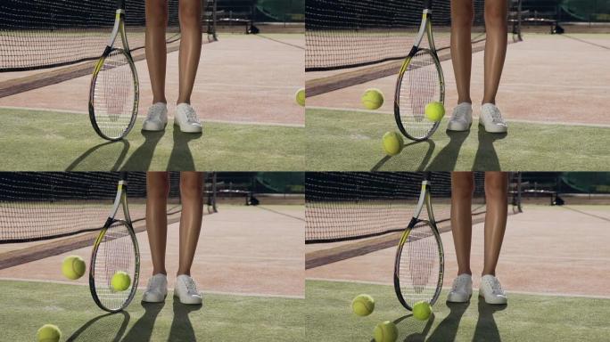 地面上掉落的网球的特写镜头