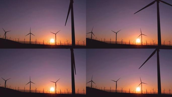 镜头-黎明时的风力涡轮机