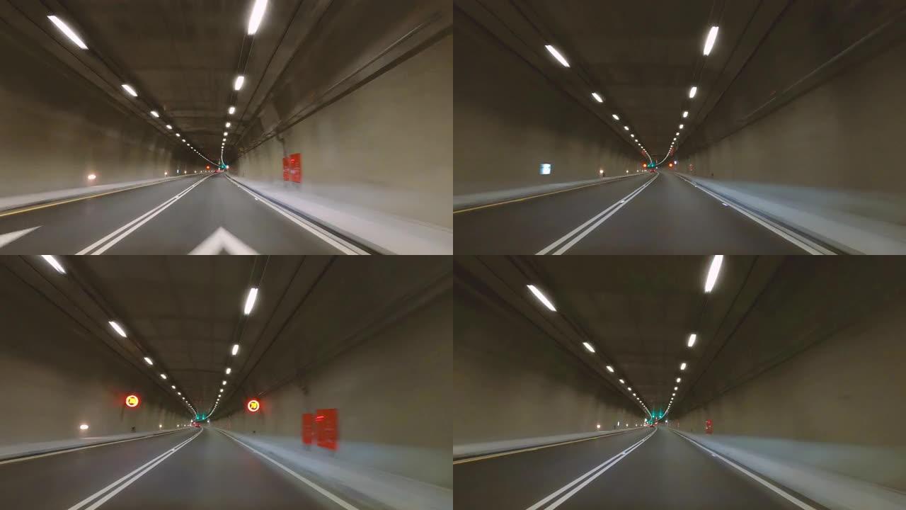 汽车驶过隧道车窗外驾驶开车第一视角