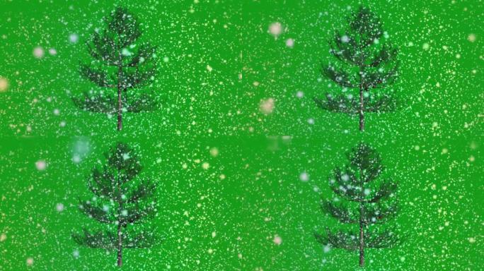 降雪和圣诞树绿色屏幕运动图形
