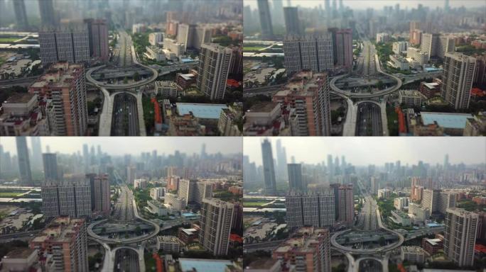 广州市交通路口空中全景倾斜换挡4k中国