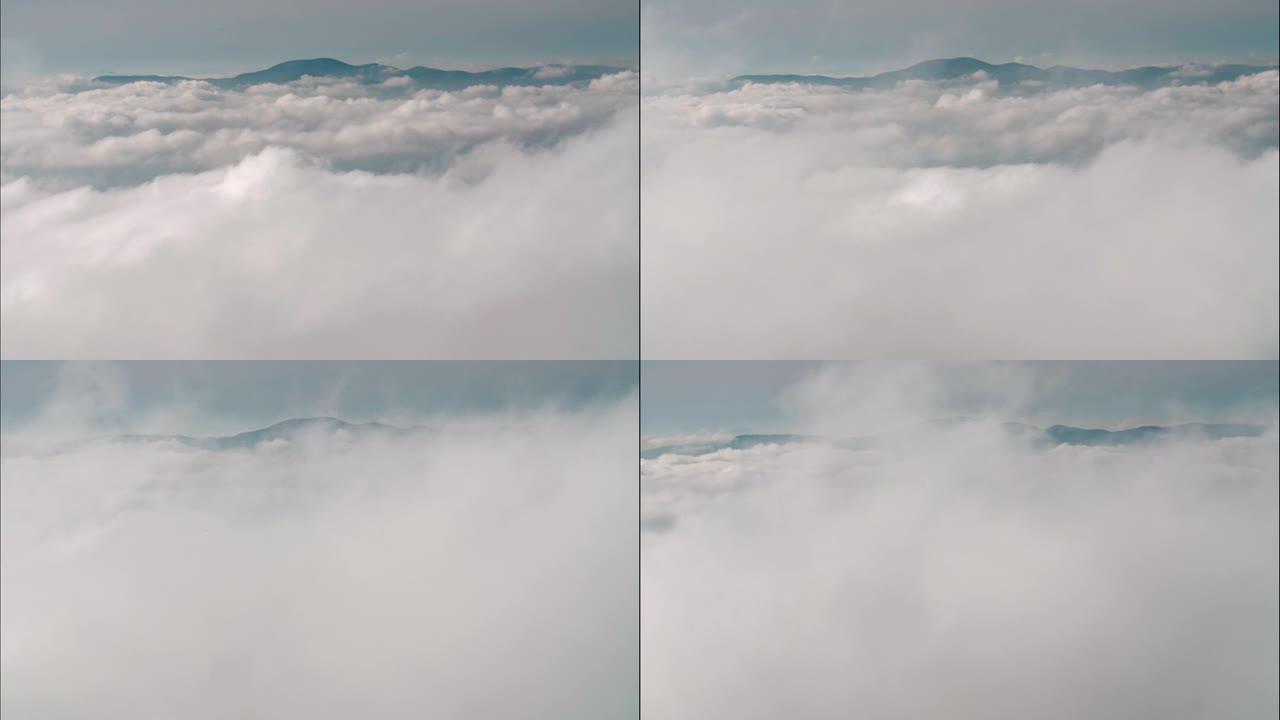 云海。自然和云景的时间流逝。周围的雾和雾在景观中创造了简单。