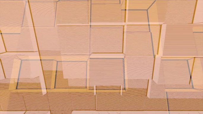 动画的米色墙的立方体向前和向后移动，无缝循环。动画。抽象卷块无尽的运动