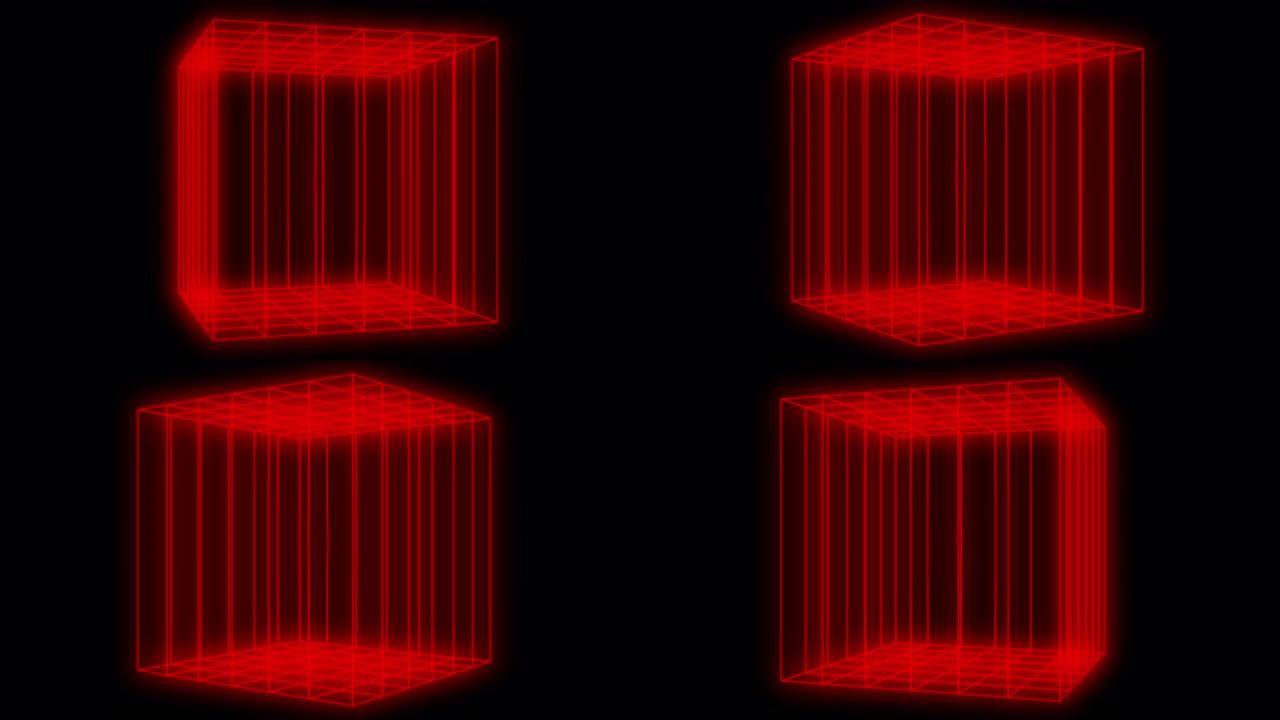 红色灯箱或红色笼子无缝旋转并循环。可用于技术未来主义内容。