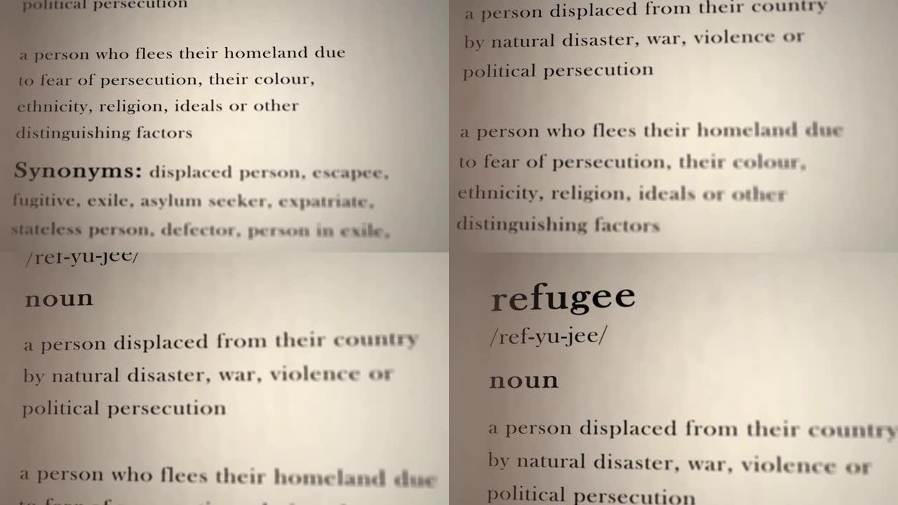 难民定义英文书籍文字纸张