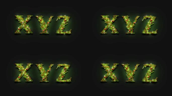 装饰性XYZ字母，圣诞字体模拟黑暗