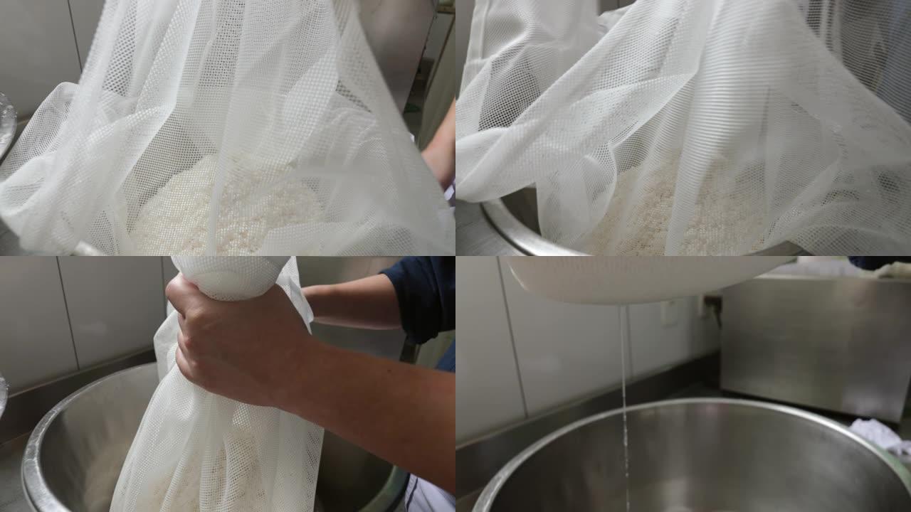 准备传统大米，用布滤提米，滴水