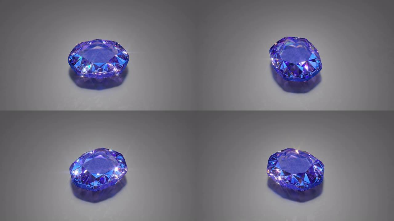 皇家蓝宝石宝石旋转3D渲染无缝循环动画