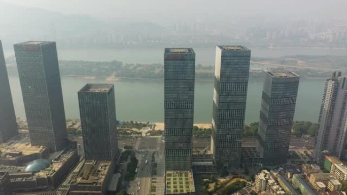 长沙市市区滨河交通街湾晴天空中全景4k中国