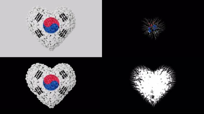韩国。国庆节。8月15日。心动画与阿尔法磨砂。花朵形成心形。