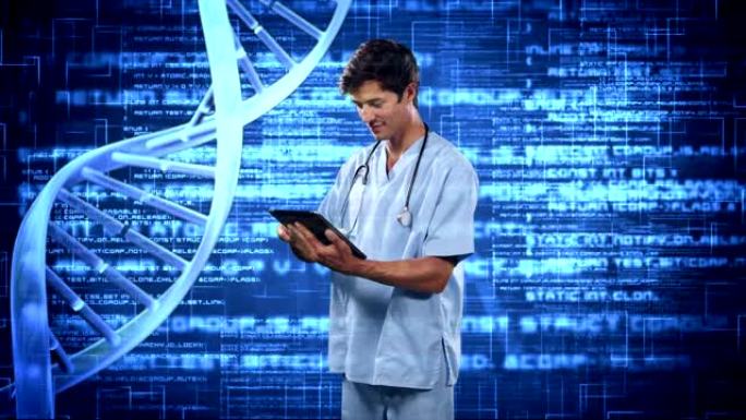使用数字平板电脑对医生进行DNA结构和数据处理