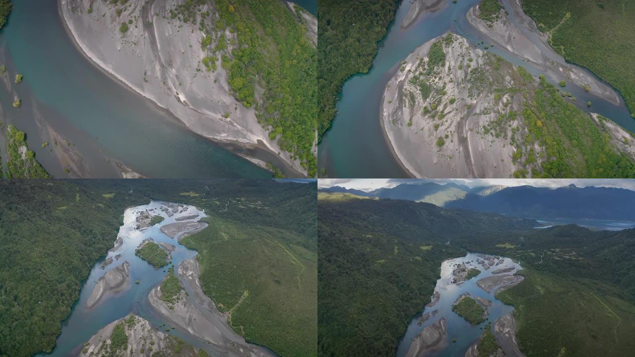 南美洲智利瓦拉斯奥索诺港的空中彼得罗休河