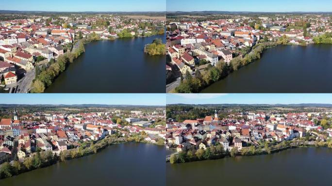 捷克城镇金德里乔夫·赫拉德茨历史中心无人机的风景
