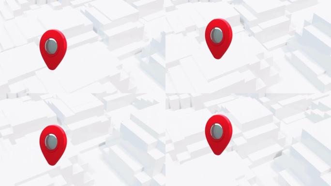 GPS位置标记漂浮在白色背景上的移动块上
