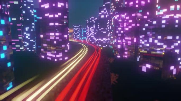 城市景观灯光条纹城市天际线，互联网和建筑