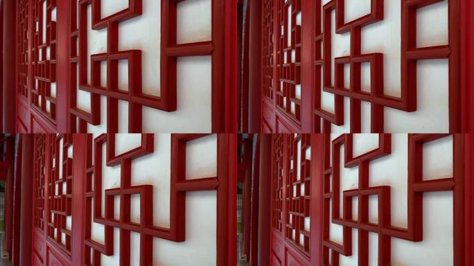 中式红色木制雕刻装饰门，亚洲传统装饰品，用于装饰家居、墙壁和门