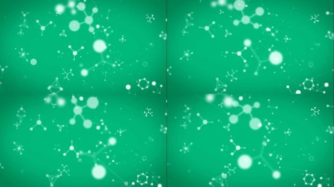 在绿色背景中移动的化学形状的动画