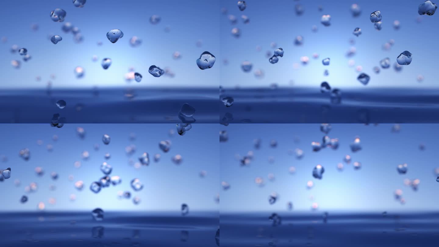 水面上的水分子气泡向上飘动三维广告动画