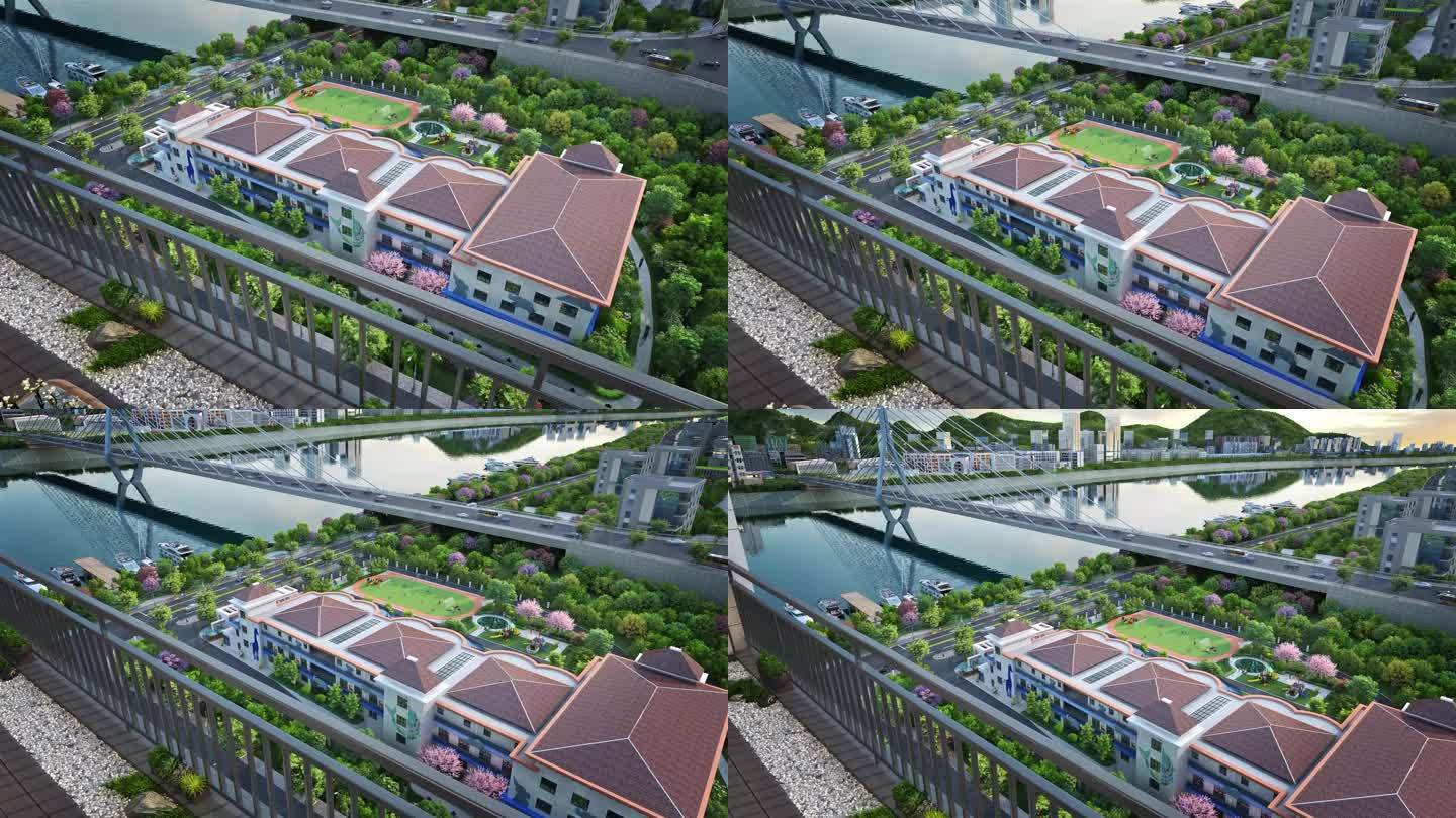 跨江大桥住宅阳台远眺三维动画