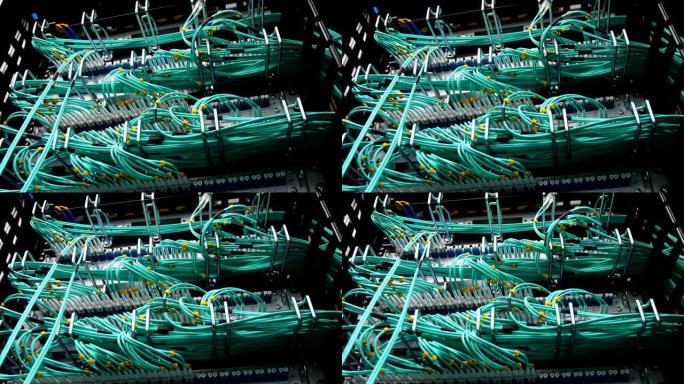 底视图连接到采矿服务器的细绿色电缆