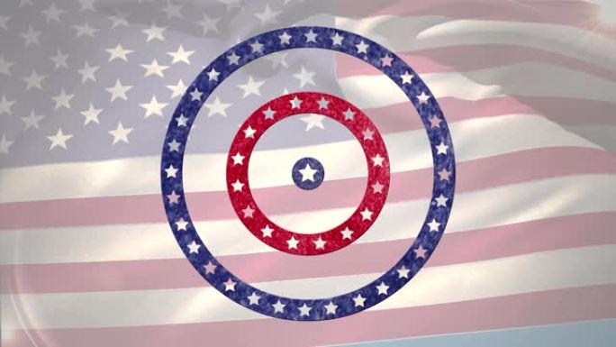 动画圆圈旋转与美国国旗星星和条纹在挥舞的美国背景