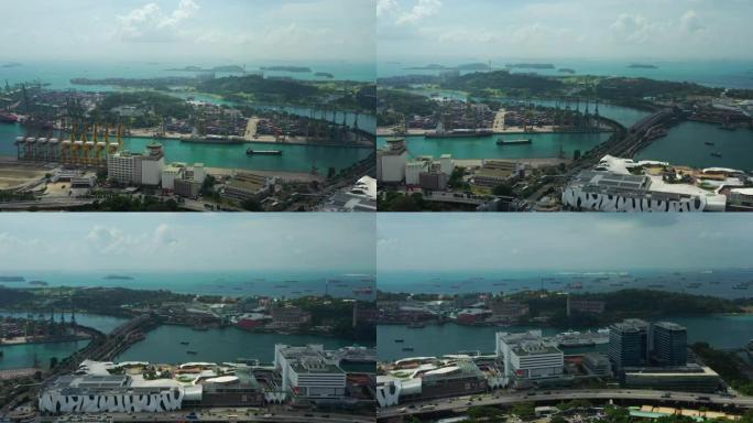阳光云新加坡城市著名的工作货物港湾交通圣淘沙区空中全景4k