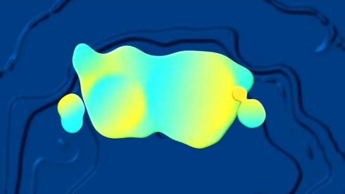 在蓝色液体背景上形成的3D黄色和蓝色形状的动画