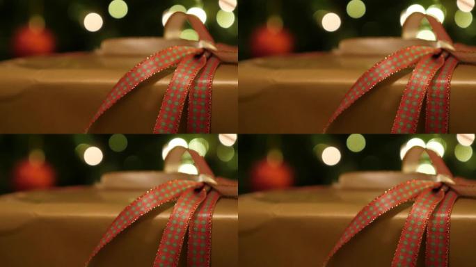 用金纸包裹的圣诞礼物特写4k视频