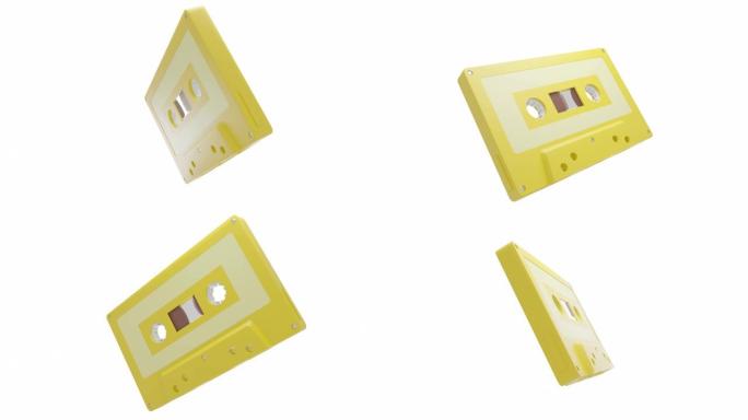 白色背景上孤立的黄色盒式磁带。