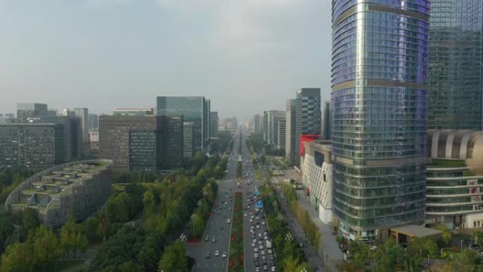 成都著名金融区交通街空中全景4k中国