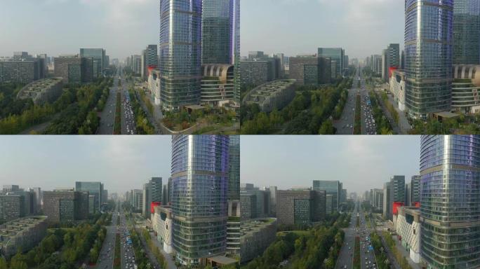 成都著名金融区交通街空中全景4k中国