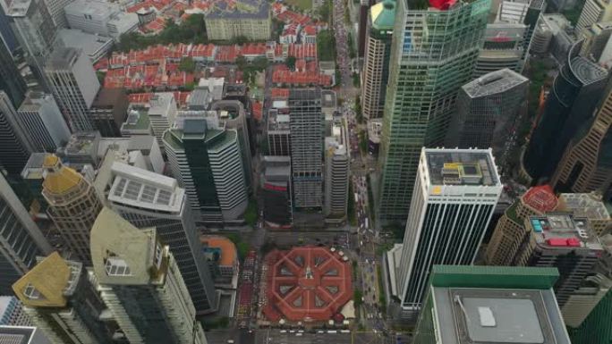 日落时间新加坡市区中国城区交通街空中全景4k