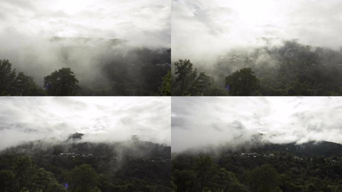 泰国南省Pua区Doi Sakat小村庄上空的时间流逝云; pan motion