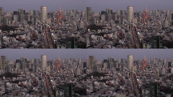 黄昏时的东京塔天际线