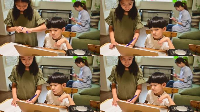 这个男孩正在和他的妹妹在笔记本电脑上观看昆虫的视频。