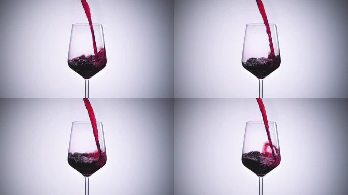 超级慢动作高速拍摄红酒流入波尔多大酒杯-用超高速相机拍摄
