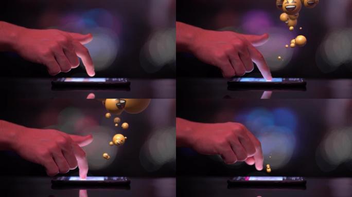 在社交媒体上玩手机反应表情符号-咧着嘴笑的脸