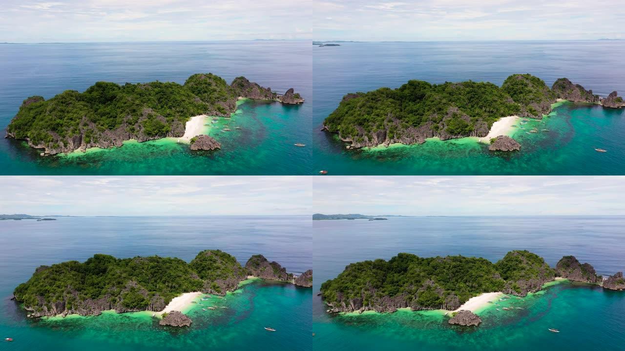 有白色沙滩的热带岛屿。卡拉莫恩群岛，马图卡德，菲律宾
