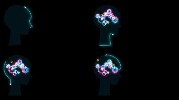 未来派数字头和热力学齿轮能量动力四处移动