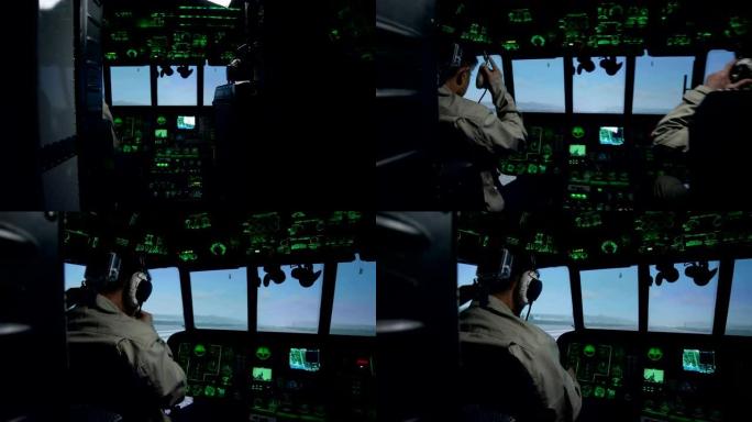 通过仪表板在直升机驾驶舱模拟器中的飞行员