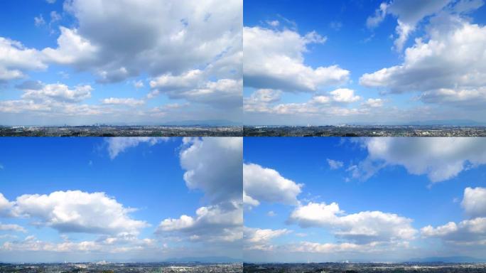 日本福冈市景观蓝天白云白云延时日本天气