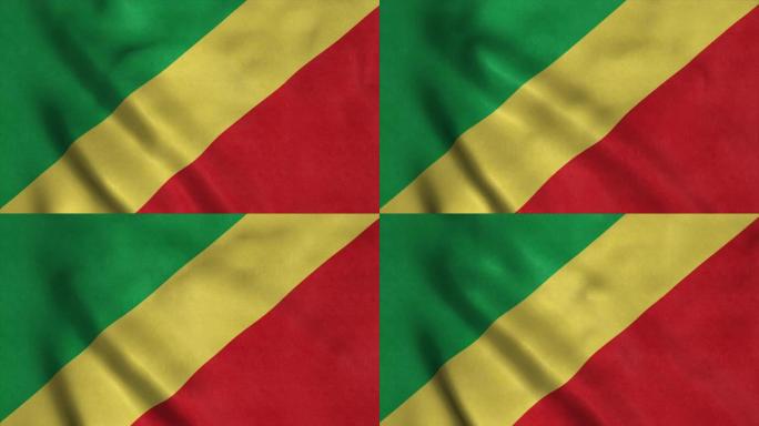 刚果共和国的国旗在风中飘扬。刚果共和国国旗