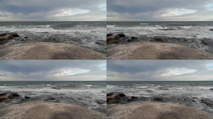 里海的岩石海岸。