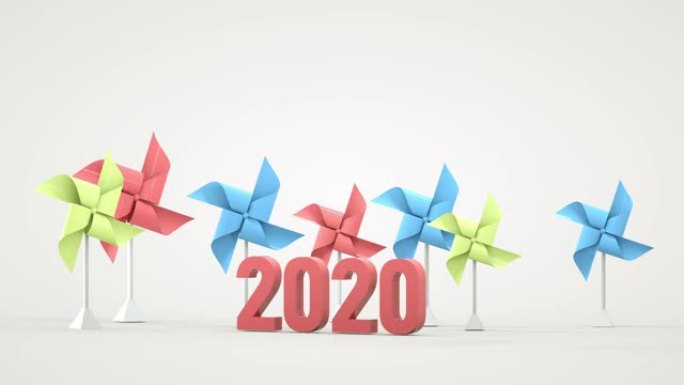 新年2020装饰彩纸风力发电机，3D动画