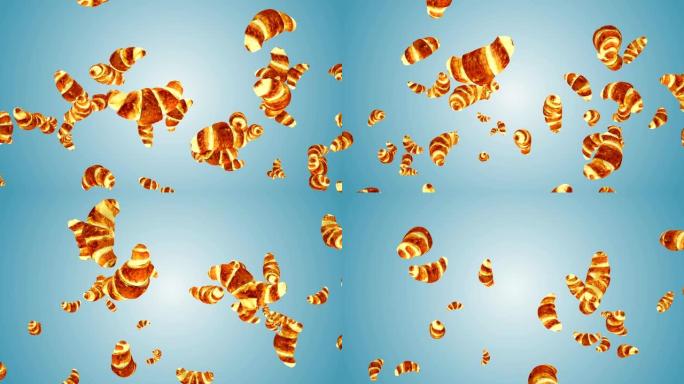 羊角面包以慢动作对抗蓝色渐变飞行