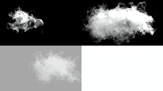 黑白背景上出现和消失的白烟云动画