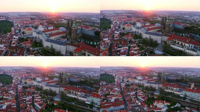 日落时布拉格上空的鸟瞰图