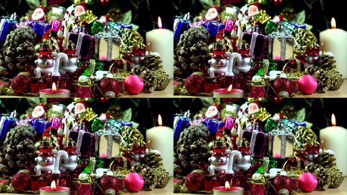 圣诞礼品盒、蜡烛和孟加拉闪耀火